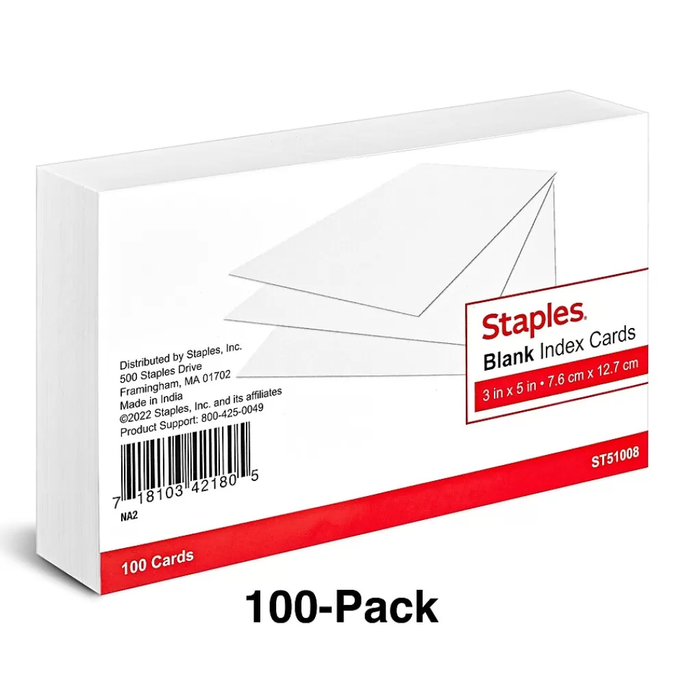 Staples ® Index Cards, 3" x 5", White, 100 Cards/Pack (ST51008-CC) Online