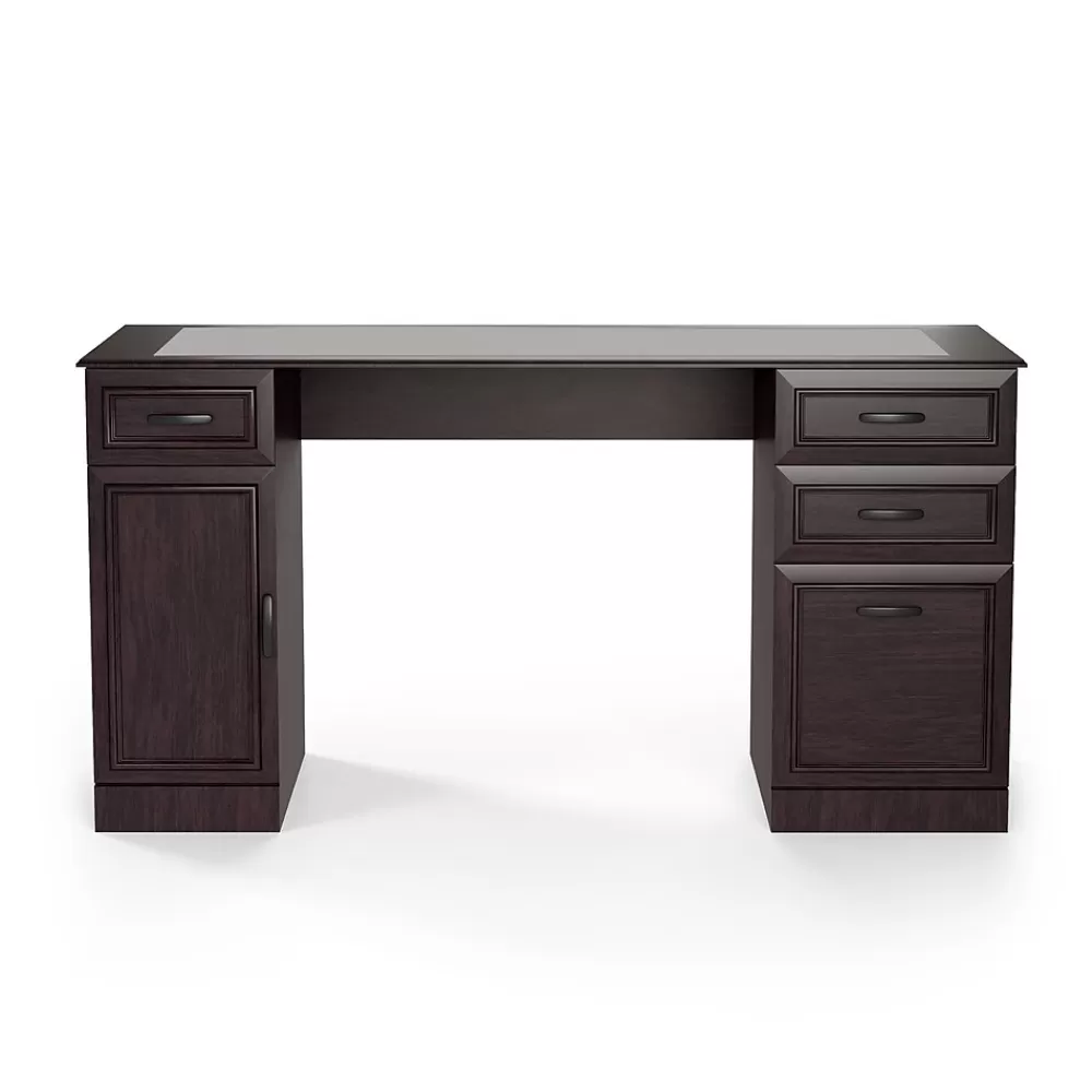 Staples Kendall Park 58.5"W Double Pedestal Desk, Cherry (52105) Clearance