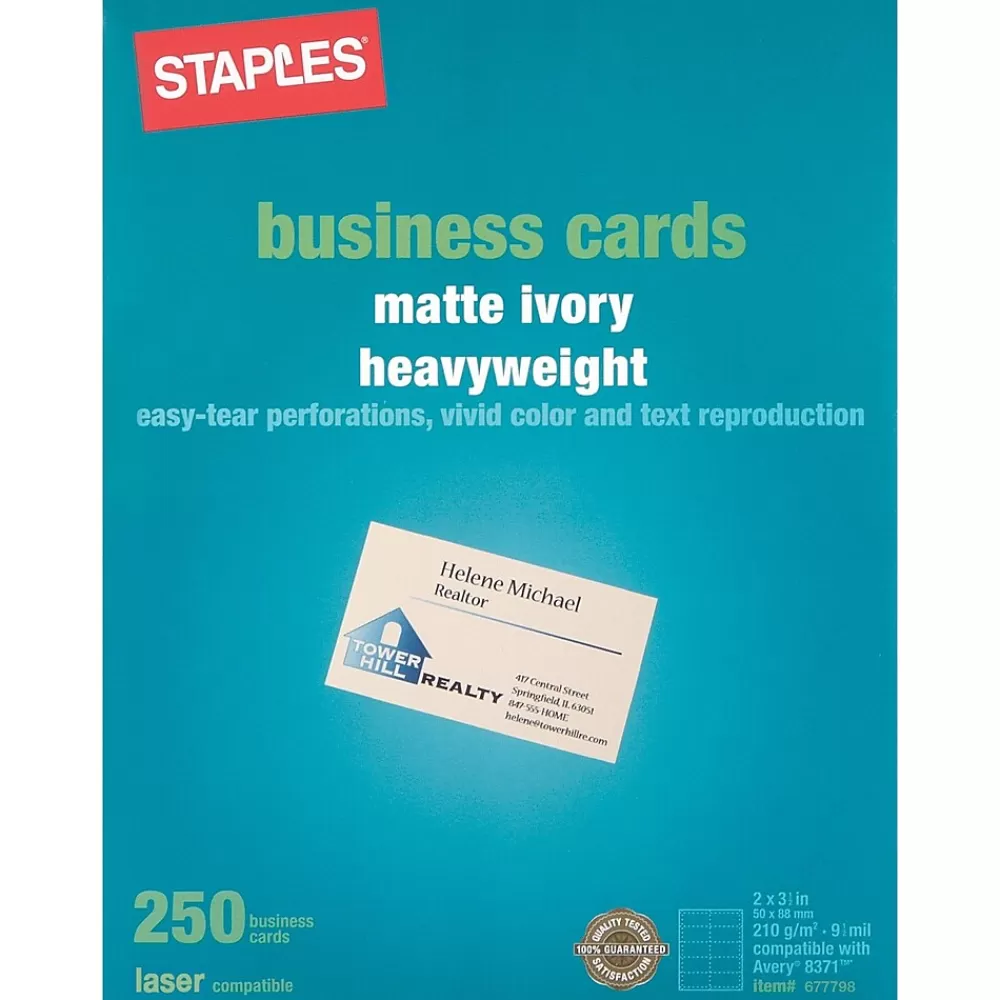 Staples ® Laser Business Cards, Matte, Ivory, 2" x 3 1/2", 250/Pk Discount