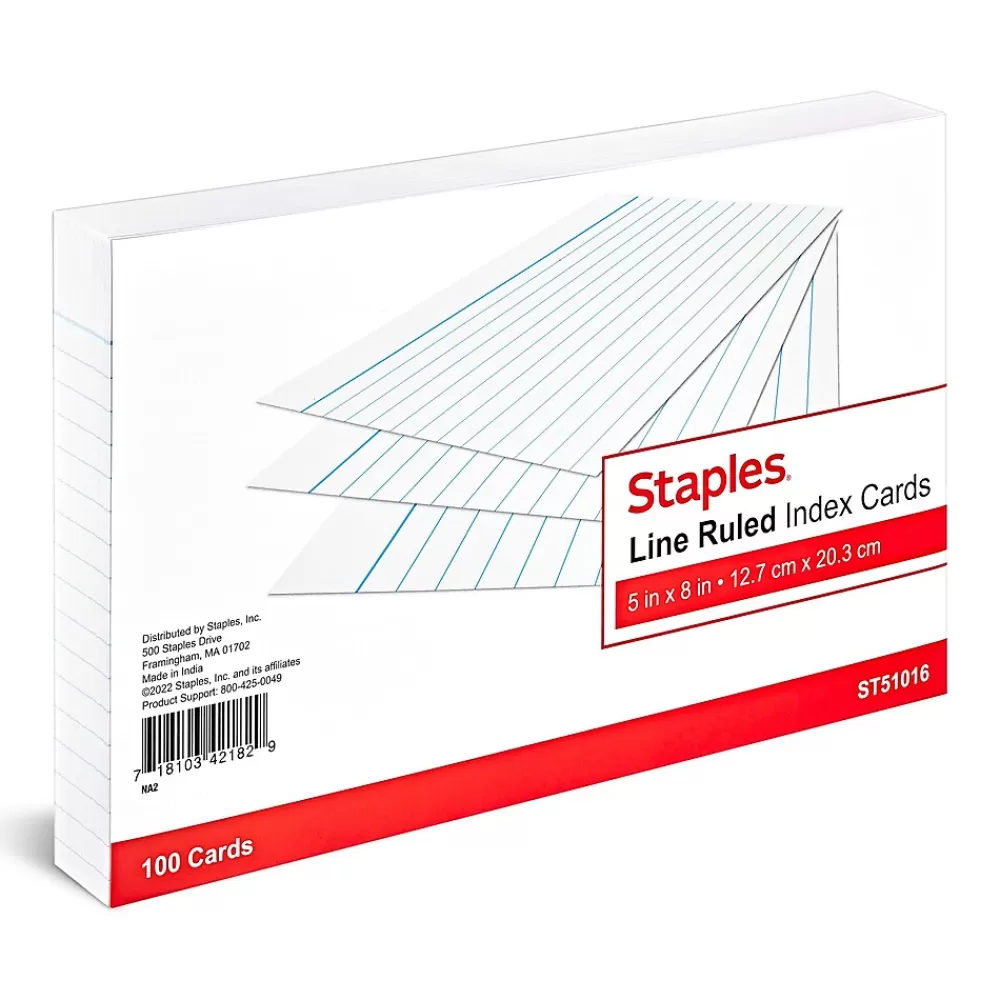 Staples ® Lined Index Cards, 5" x 8", White, 100 Cards/Pack (ST51016-CC) Clearance