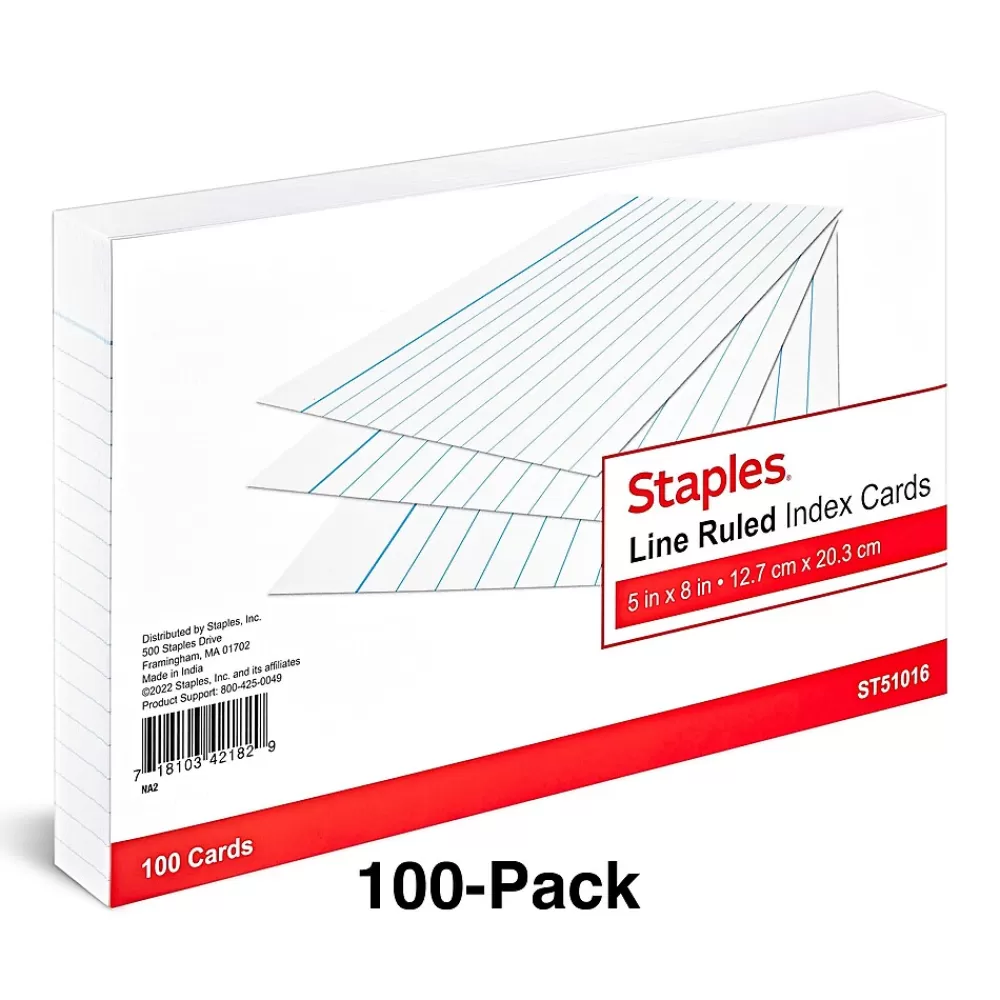 Staples ® Lined Index Cards, 5" x 8", White, 100 Cards/Pack (ST51016-CC) Clearance