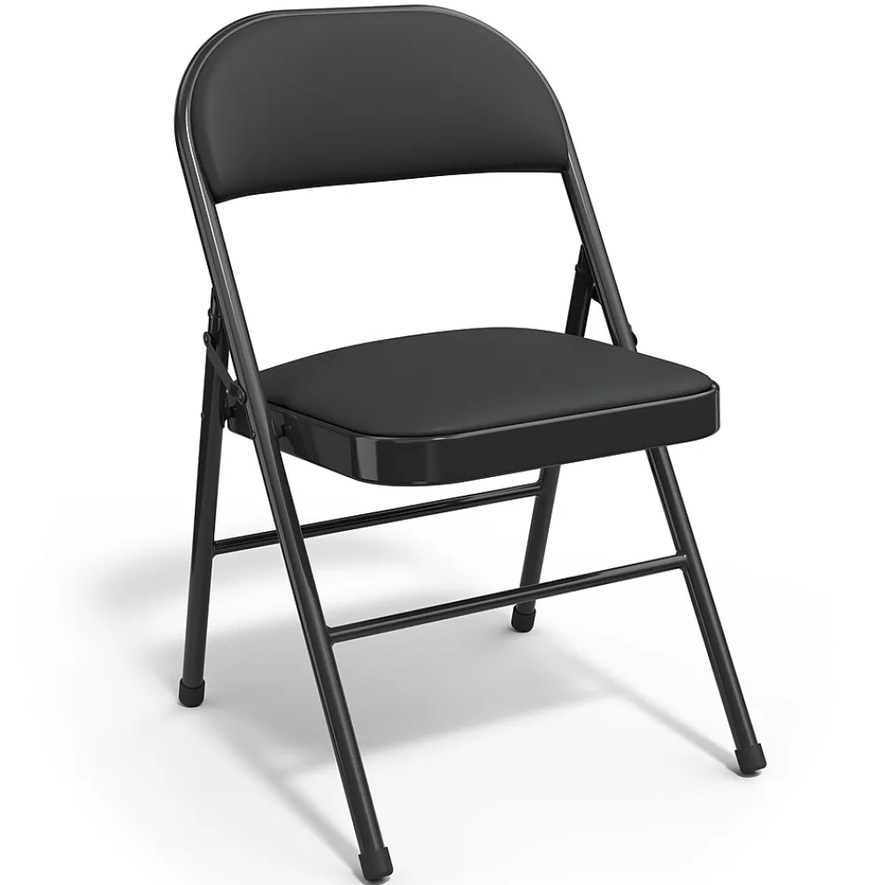 Staples Luxura Faux Leather Folding Chair, Black, 4/Pack (51504) Clearance