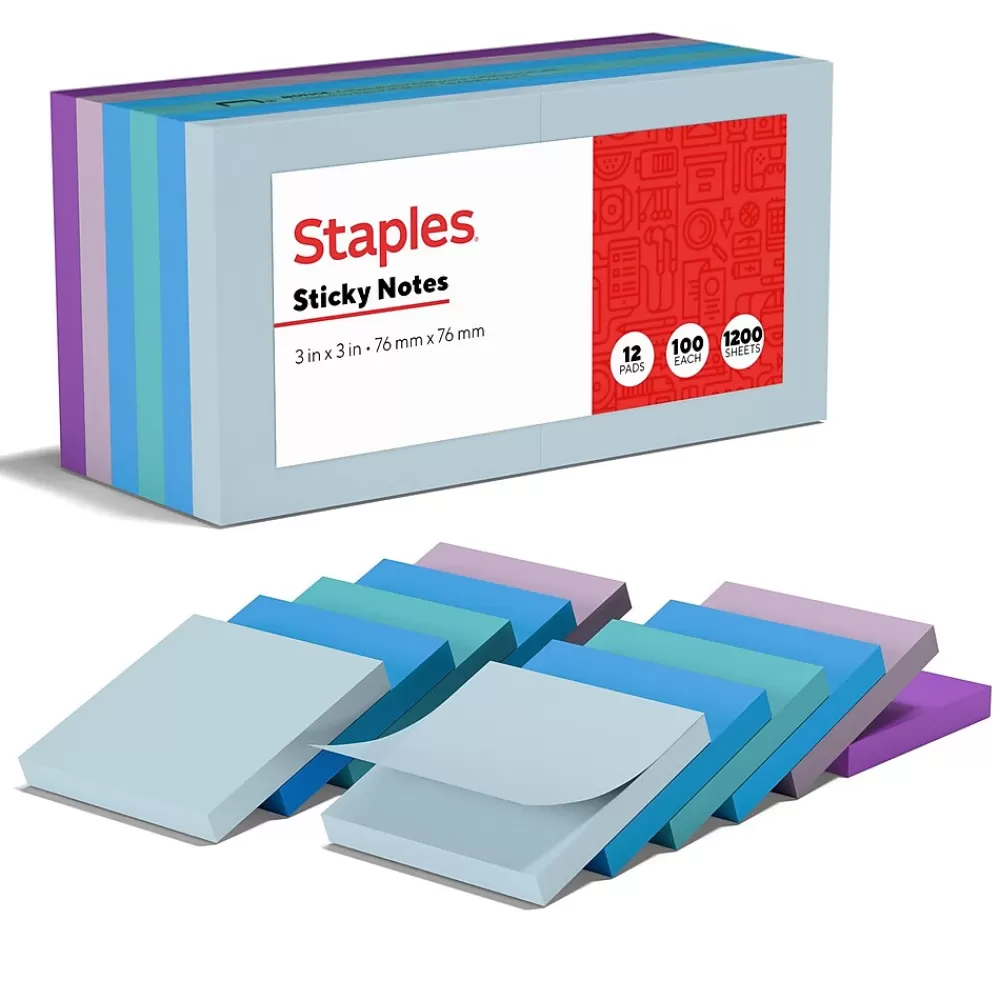 Staples Notes, 3" x 3", Marina Collection, 100 Sheet/Pad, 12 Pads/Pack (19758-US) Hot