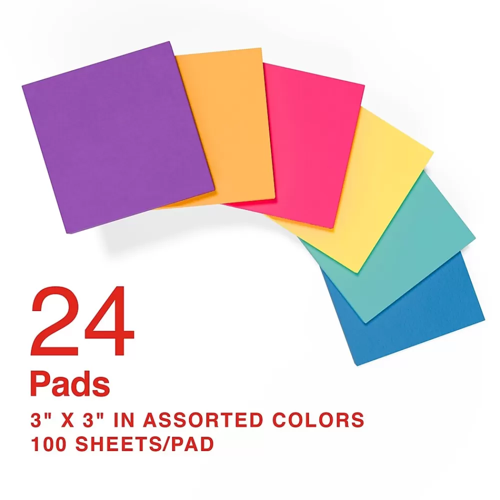 Staples Notes, 3" x 3", Sorbet Collection, 100 Sheet/Pad, 24 Pads/Pack (S-33BO24) New