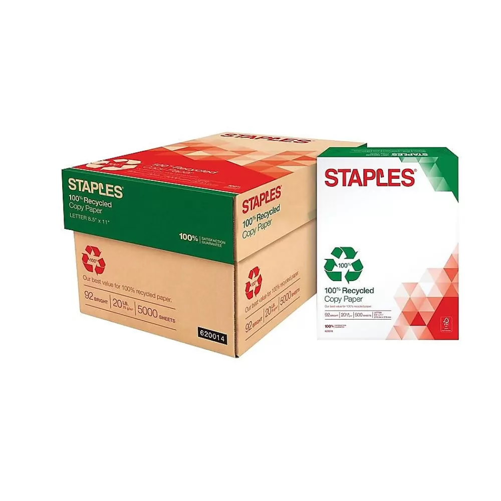 Staples Recycled Copy Paper, 8.5" x 11", 20 lbs., White, 500 Sheets/Ream, 10 Reams/Carton (620014) Sale