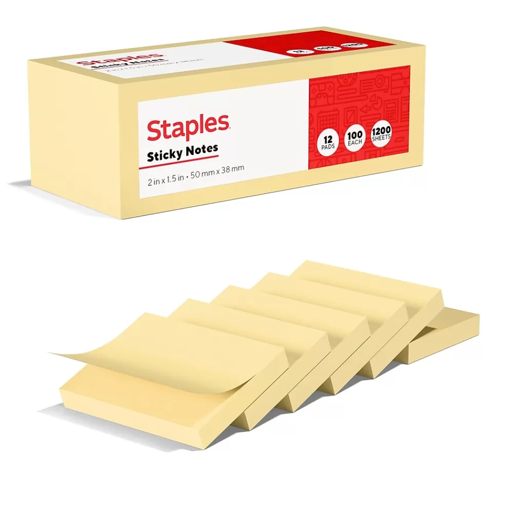 Staples Recycled Notes, 1 3/8" x 1 7/8", Sunshine Collection, 100 Sheet/Pad, 12 Pads/Pack (S152YR/1252554) Clearance