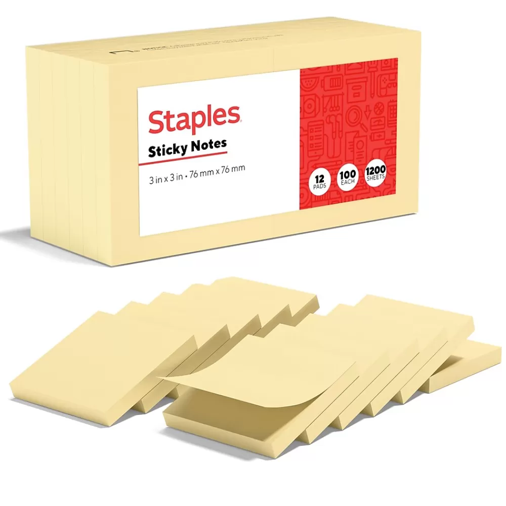 Staples Recycled Notes, 3" x 3", Sunshine Collection, 100 Sheet/Pad, 12 Pads/Pack (S33YR12/52564) Store