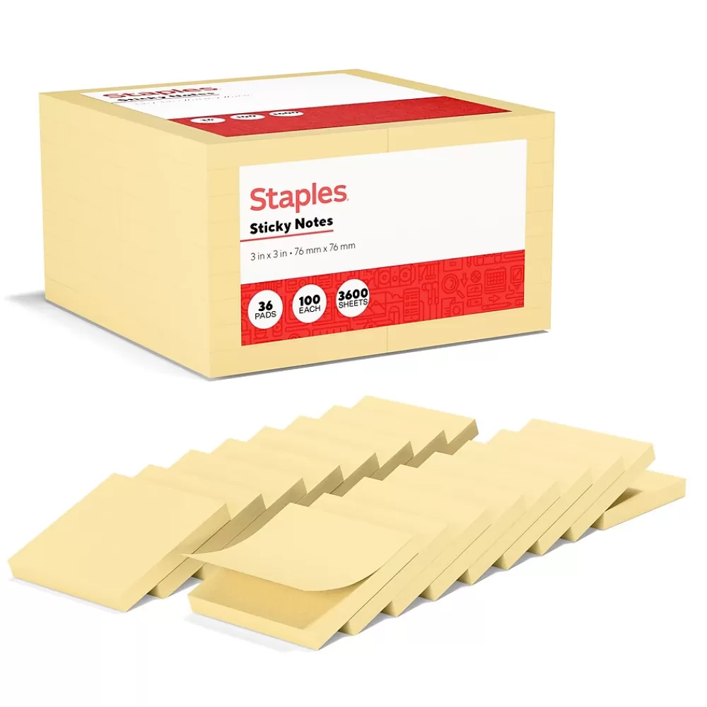 Staples Recycled Notes, 3" x 3", Sunshine Collection, 100 Sheet/Pad, 36 Pads/Pack (S-33YR36) Online