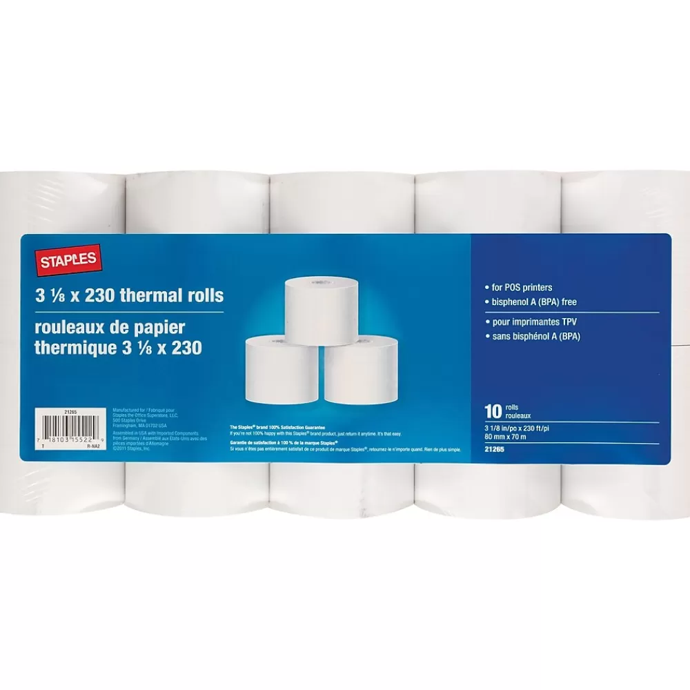 Staples Thermal Cash Register/POS Rolls, 1-Ply, 3 1/8" x 230', 10/Pack (18229/21265) Sale