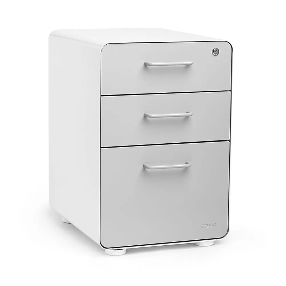 Poppin Stow 3-Drawer File Cabinet, White + Light Gray Fashion