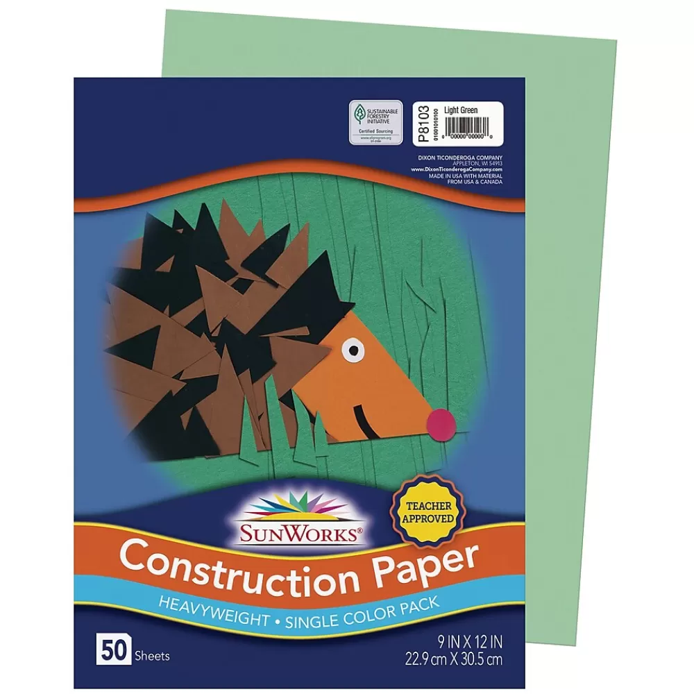 SunWorks 9" x 12" Construction Paper, Light Green, 50 Sheets (P8103) New