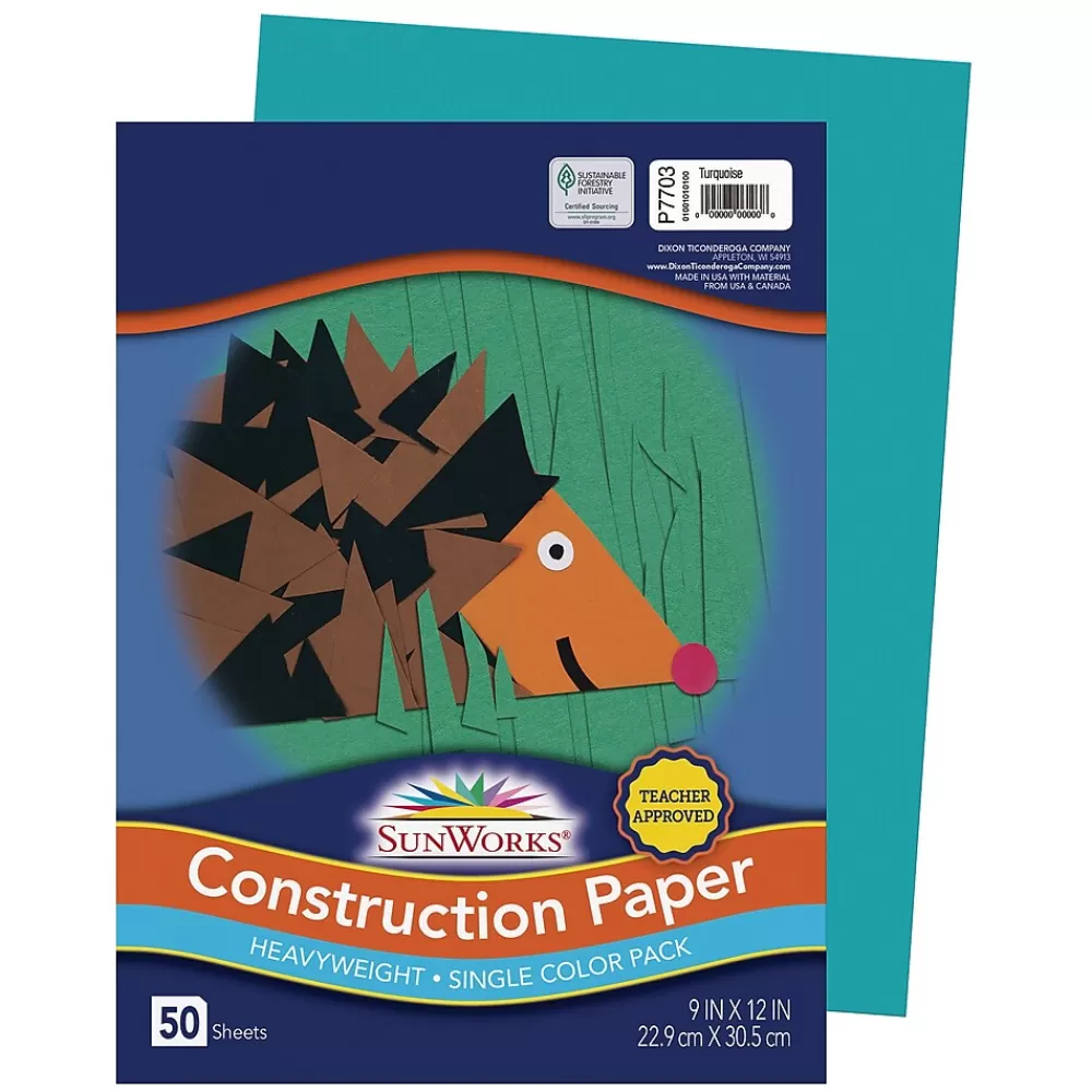 Pacon SunWorks 9" x 12" Construction Paper, Turquoise, 50 Sheets (P7703) Outlet