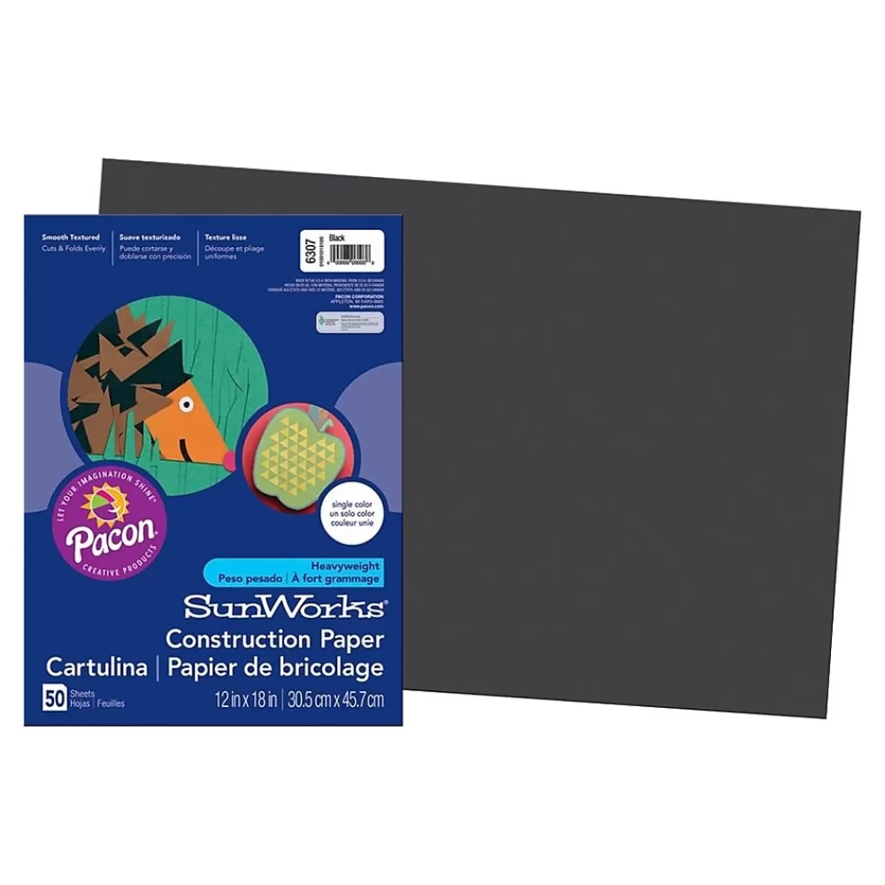 SunWorks 12"W x 18"L Construction Paper, Black, 50/Pack (6307) Store