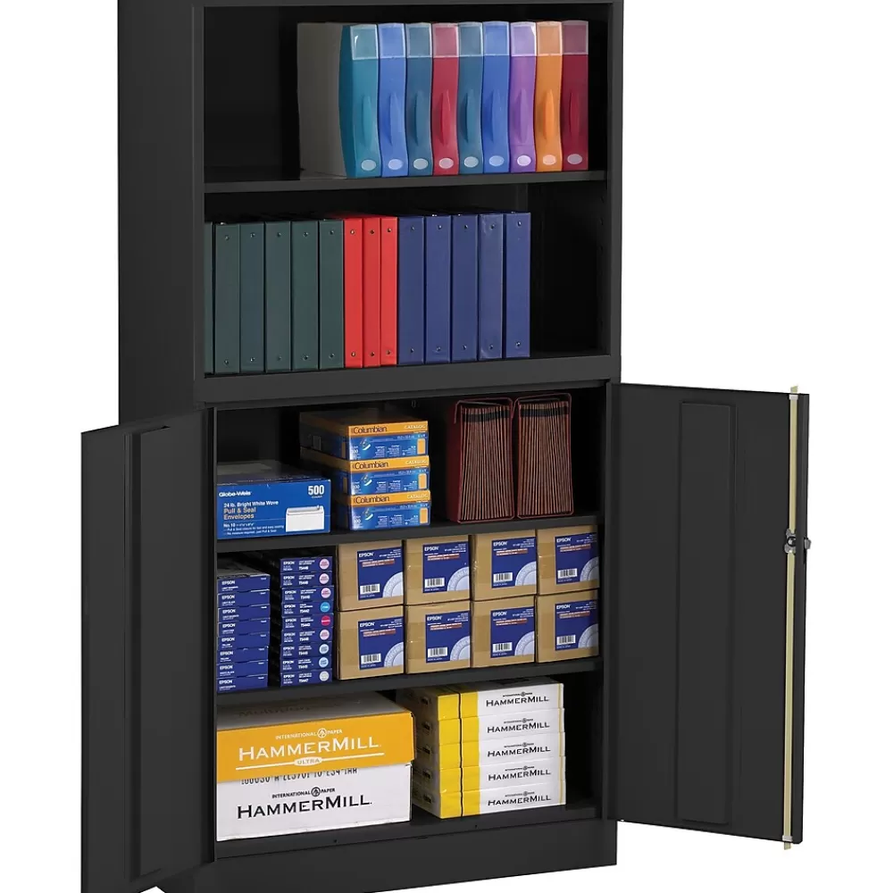 Tennsco Combination Bookcase and Cabinet, Black, 6-Shelf, 1 Closet, 72"H New