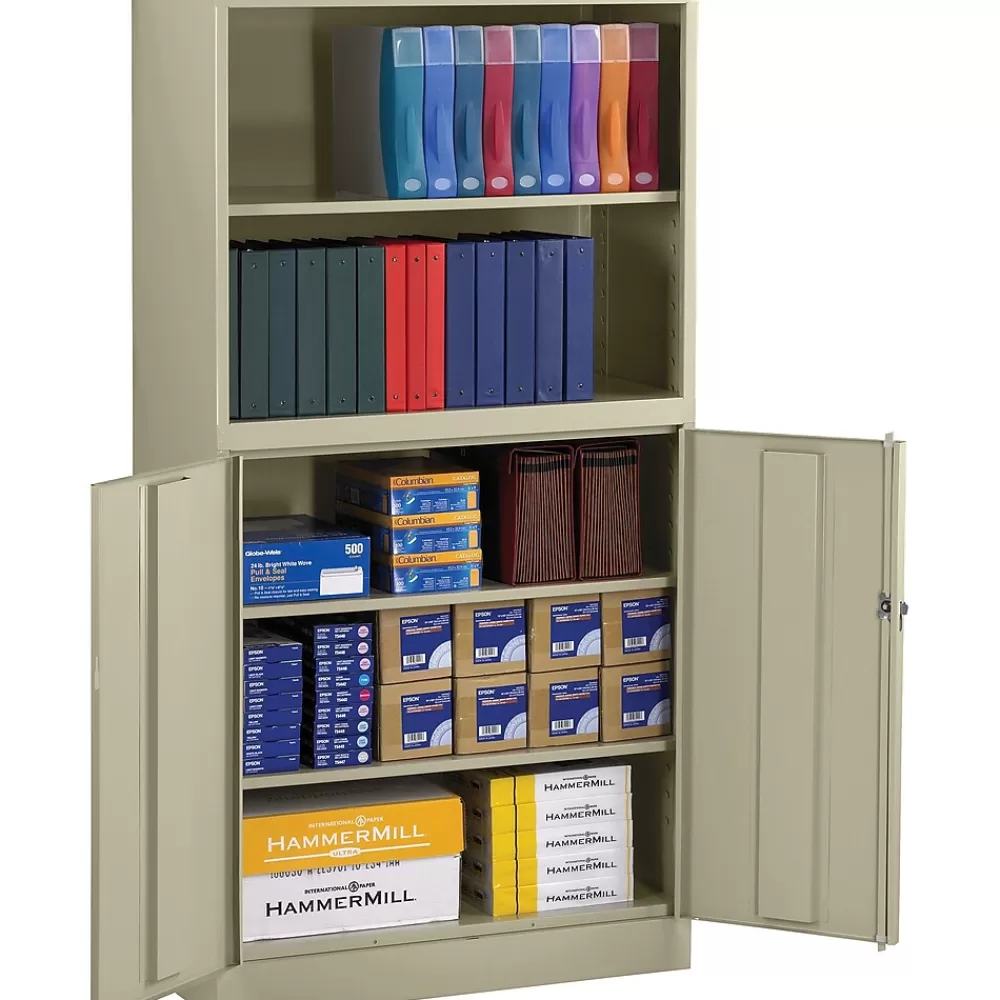 Tennsco Combination Bookcase and Cabinet, Putty, 6-Shelf, 1 Closet, 72"H Cheap