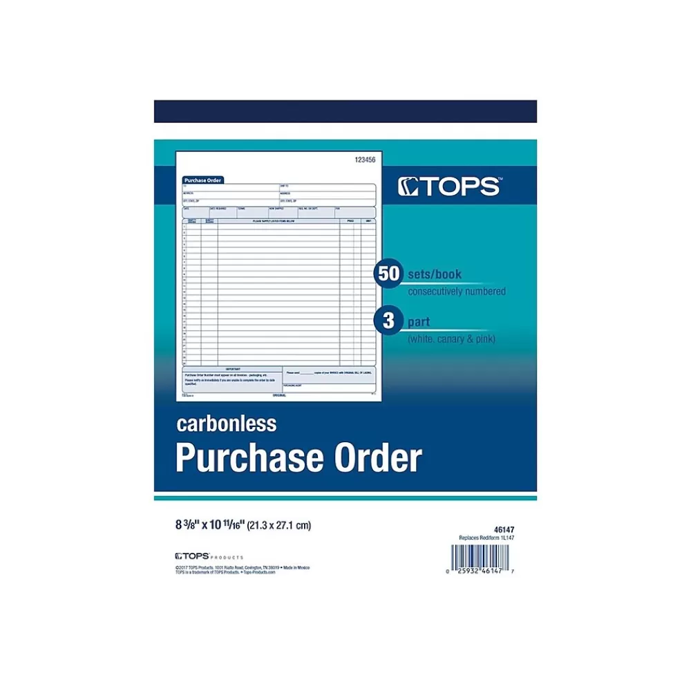 TOPS 3-Part Carbonless Purchase Requisitions, 8.38"L x 10.69"W, 50 Sets/Book (46147) Best