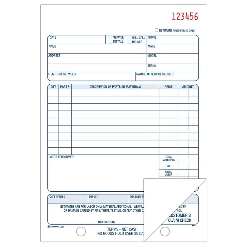 TOPS ™ Repair Order Book, 2-Part, 50 Sheets/Book (D5084) Outlet