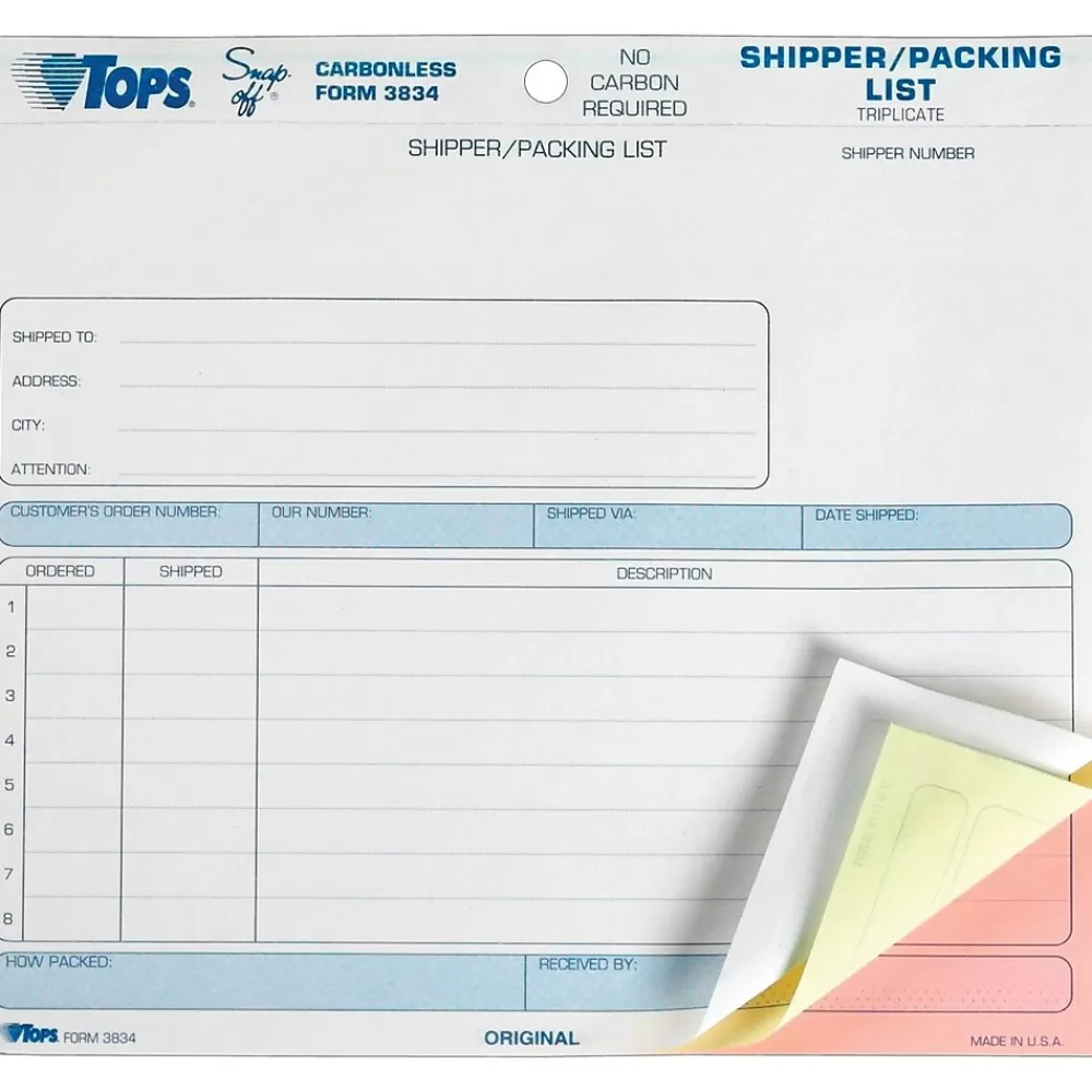 TOPS Snap-Off 3-Part Carbonless Packing Slips, 8-1/2" x 7", 50 Sets/Book (3834) Cheap