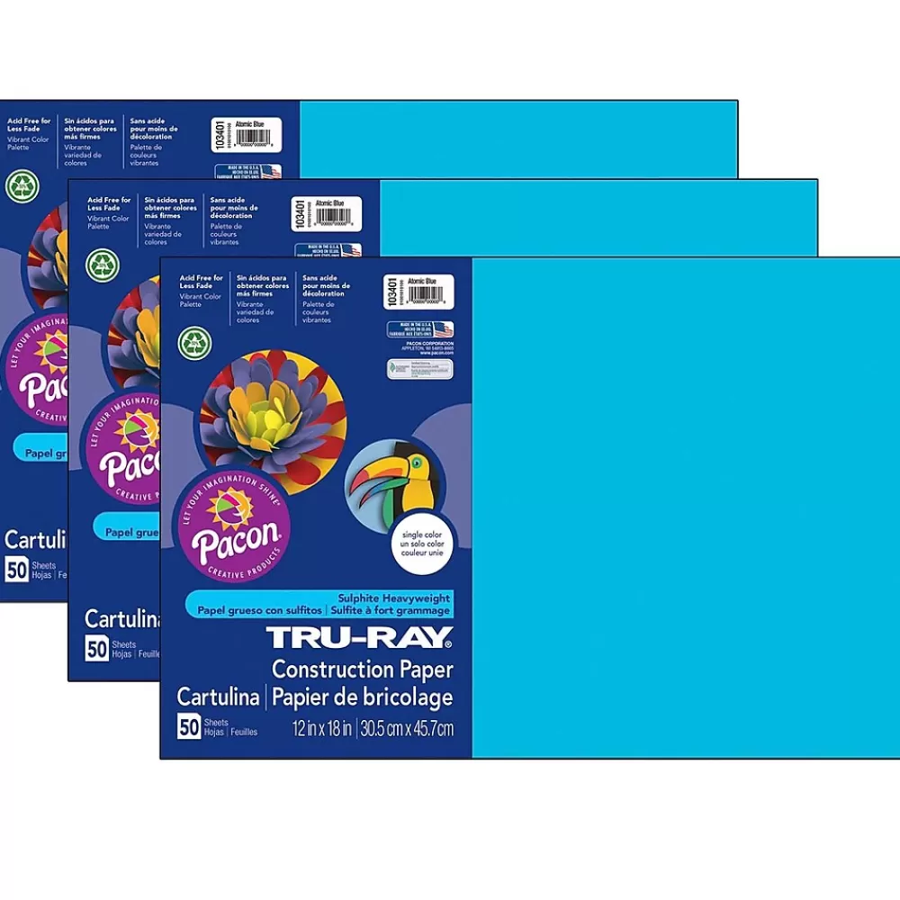 Tru-Ray 12" x 18" Construction Paper, Atomic Blue, 50 Sheets/Pack, 3 Packs (PAC103401-3) Flash Sale