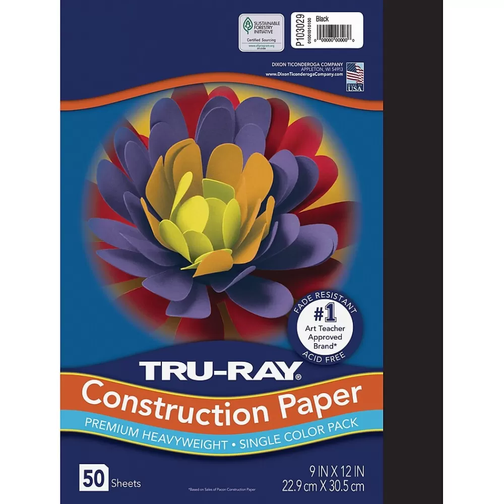 Pacon Tru-Ray 9" x 12" Construction Paper, Black, 50 Sheets (P103029) Fashion