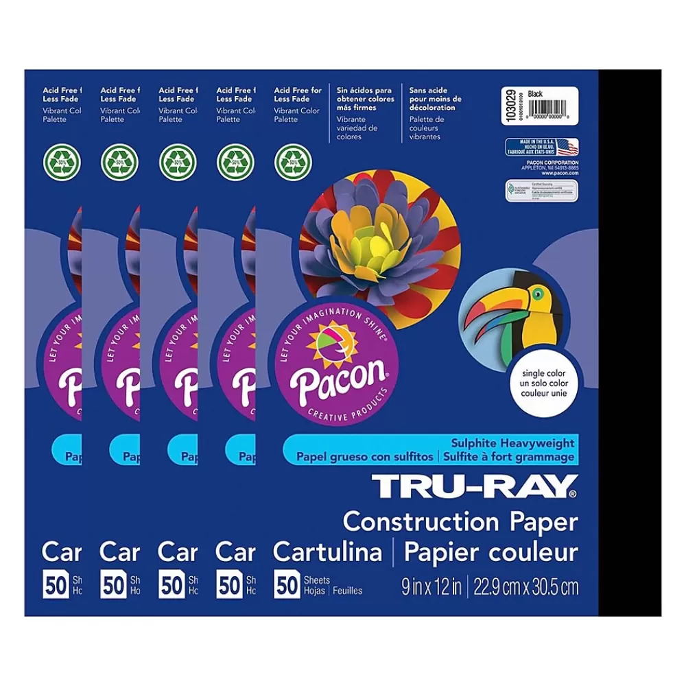 Tru-Ray 9" x 12" Construction Paper, Black, 50 Sheets/Pack, 5 Packs/Bundle (PAC103029-5) Flash Sale