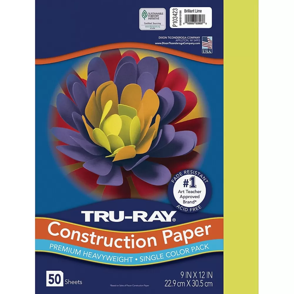 Tru-Ray 9" x 12" Construction Paper, Brilliant Lime, 50 Sheets/Pack (P103423) Store