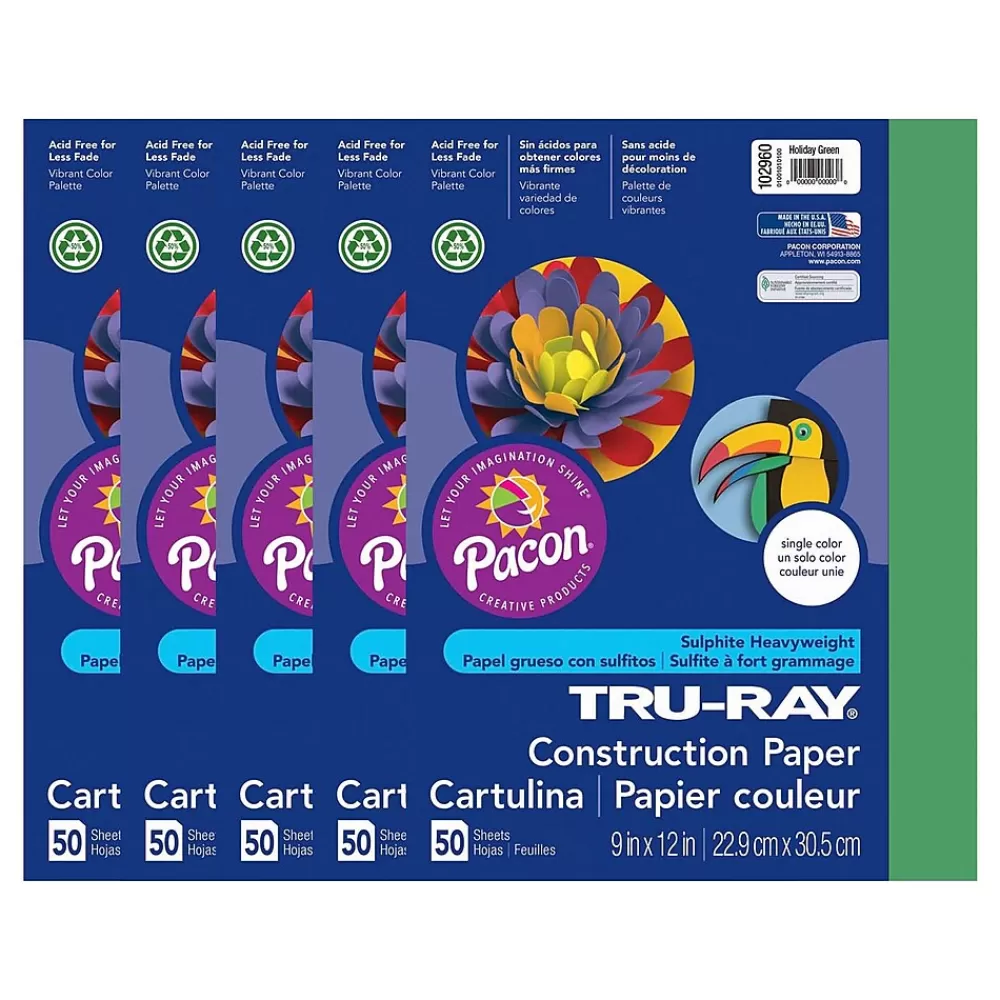 Tru-Ray 9" x 12" Construction Paper, Holiday Green, 50 Sheets/Pack, 5 Packs/Bundle (PAC102960-5) Hot