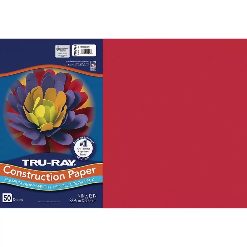 Pacon Tru-Ray 12" x 18" Construction Paper, Holiday Red, 50 Sheets (P102994) New