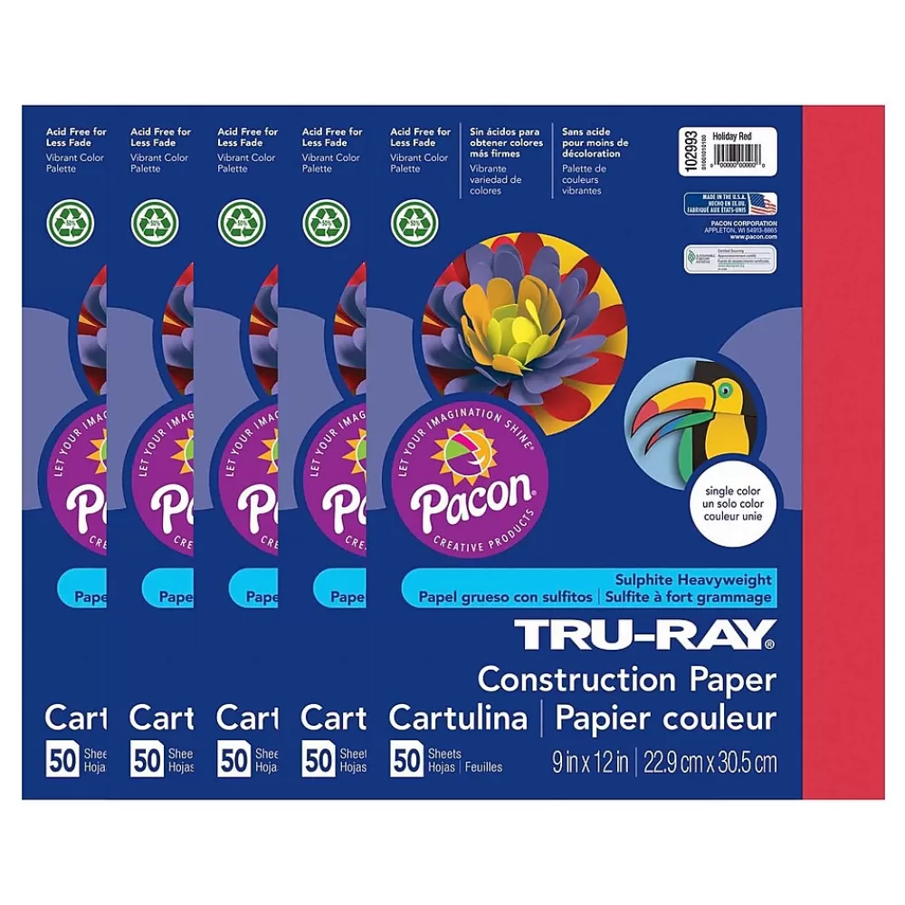 Tru-Ray 9" x 12" Construction Paper, Holiday Red, 50 Sheets/Pack, 5 Packs/Bundle (PAC102993-5) Fashion