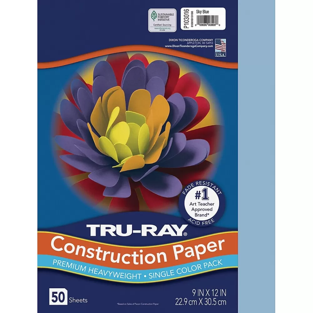 Pacon Tru-Ray 9" x 12" Construction Paper, Sky Blue, 50 Sheets (P103016) Fashion