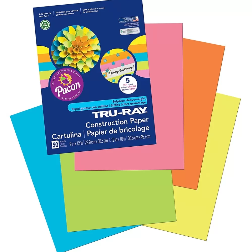 Pacon Tru-Ray® Construction Paper, 5 Assorted Hot Colors, 9" x 12", 50 Sheets Per Pack, 5 Packs (PAC6596-5) Flash Sale