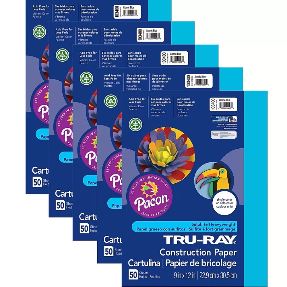 Pacon Tru-Ray® Construction Paper, Atomic Blue, 9" x 12", 50 Sheets Per Pack, 5 Packs (PAC103400-5) Sale