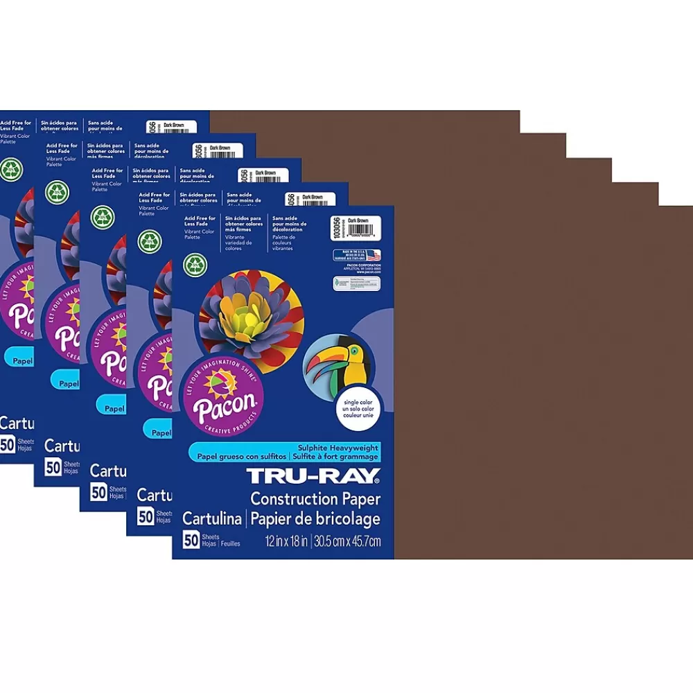 Pacon Tru-Ray® Construction Paper, Dark Brown, 12" x 18", 50 Sheets Per Pack, 5 Packs (PAC103056-5) Cheap