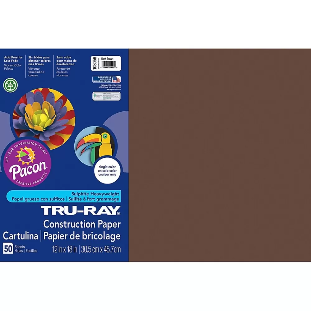Pacon Tru-Ray® Construction Paper, Dark Brown, 12" x 18", 50 Sheets Per Pack, 5 Packs (PAC103056-5) Cheap