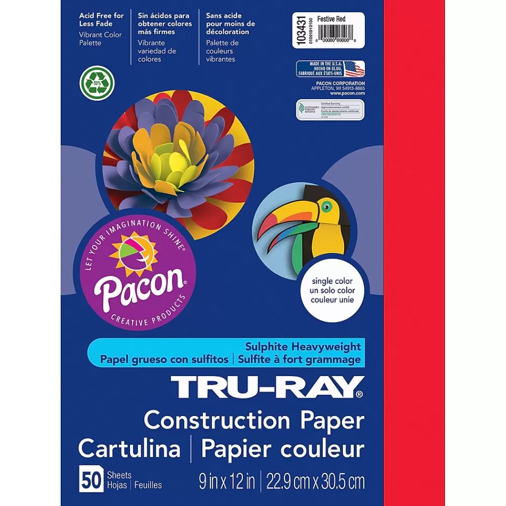 Pacon Tru-Ray® Construction Paper, Festive Red, 9" x 12", 50 Sheets Per Pack, 5 Packs (PAC103431-5) Best
