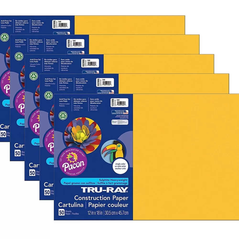 Pacon Tru-Ray® Construction Paper, Gold, 12" x 18", 50 Sheets Per Pack, 5 Packs (PAC102998-5) Hot