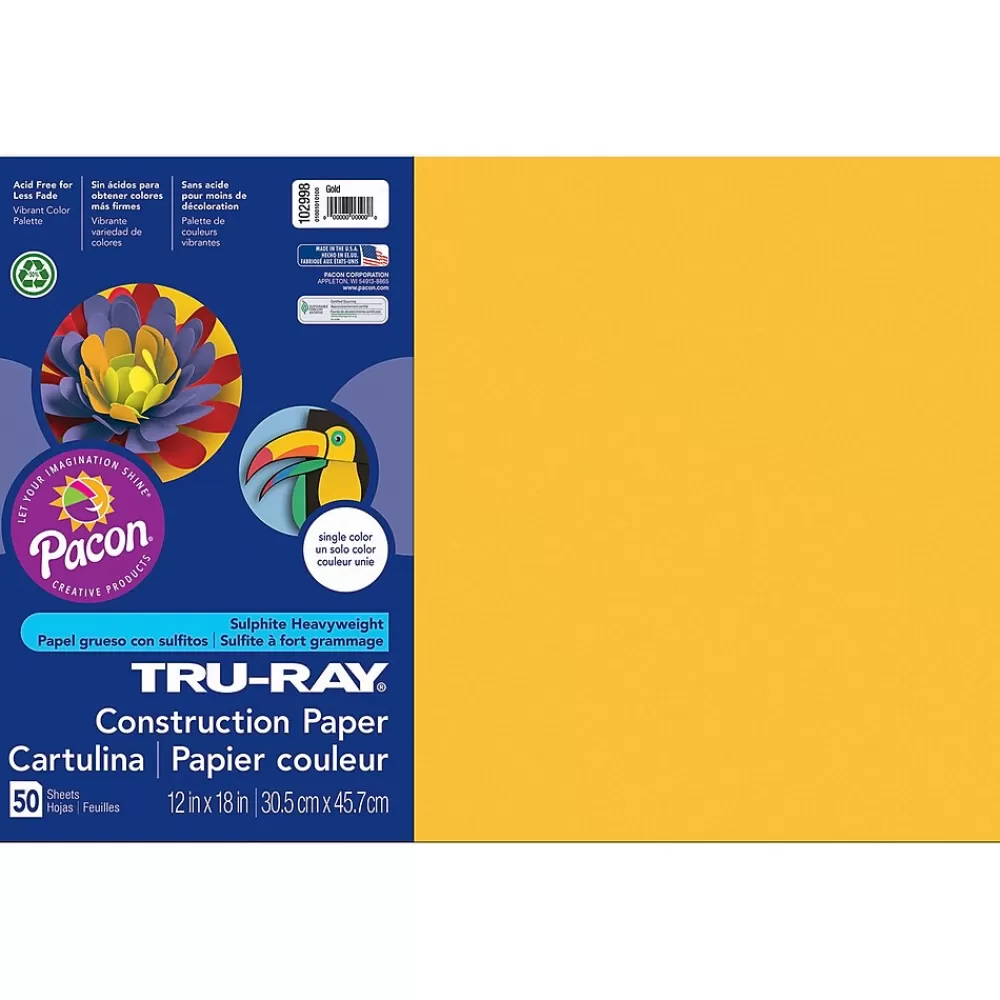 Pacon Tru-Ray® Construction Paper, Gold, 12" x 18", 50 Sheets Per Pack, 5 Packs (PAC102998-5) Hot