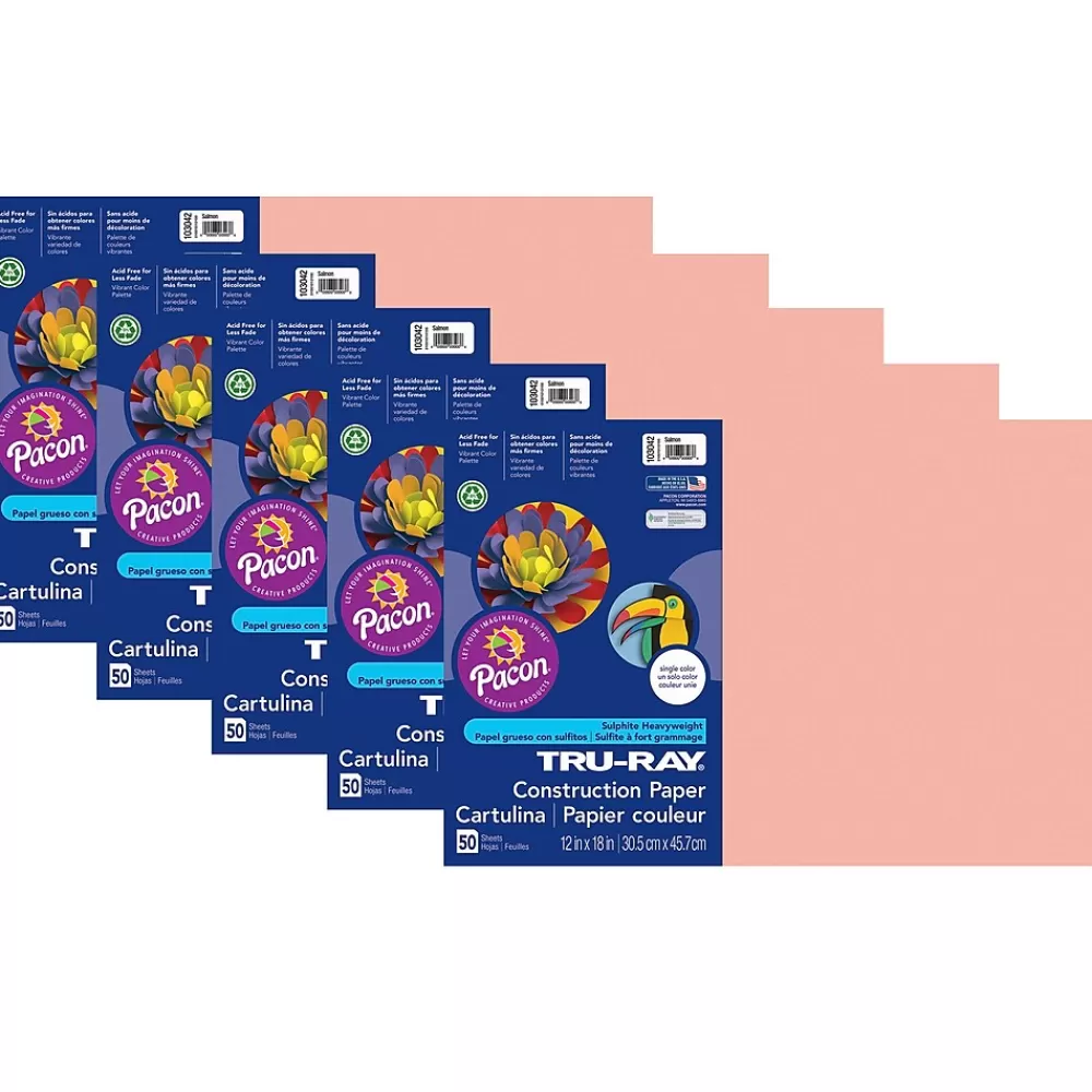Pacon Tru-Ray® Construction Paper, Salmon, 12" x 18", 50 Sheets Per Pack, 5 Packs (PAC103042-5) Best Sale