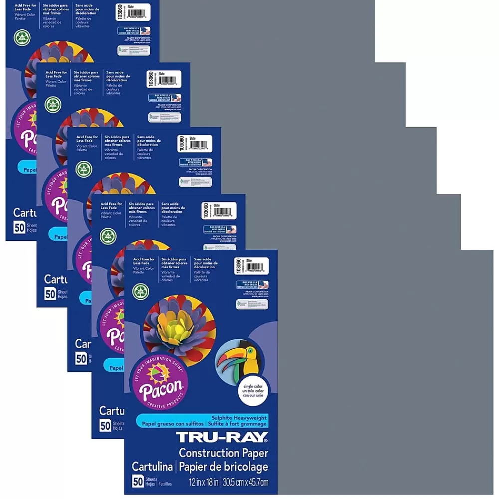 Pacon Tru-Ray® Construction Paper, Slate, 12" x 18", 50 Sheets Per Pack, 5 Packs (PAC103060-5) Discount