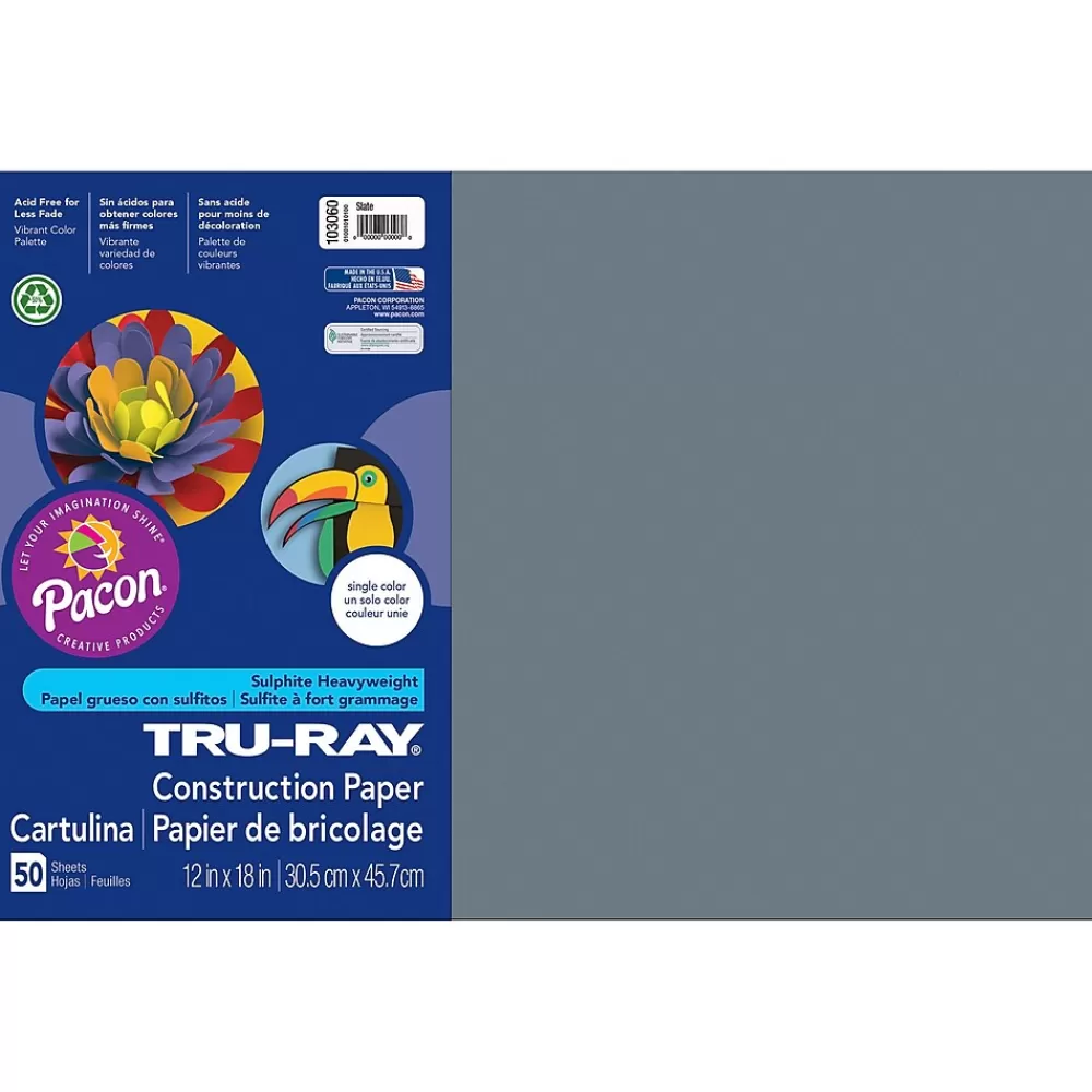 Pacon Tru-Ray® Construction Paper, Slate, 12" x 18", 50 Sheets Per Pack, 5 Packs (PAC103060-5) Discount