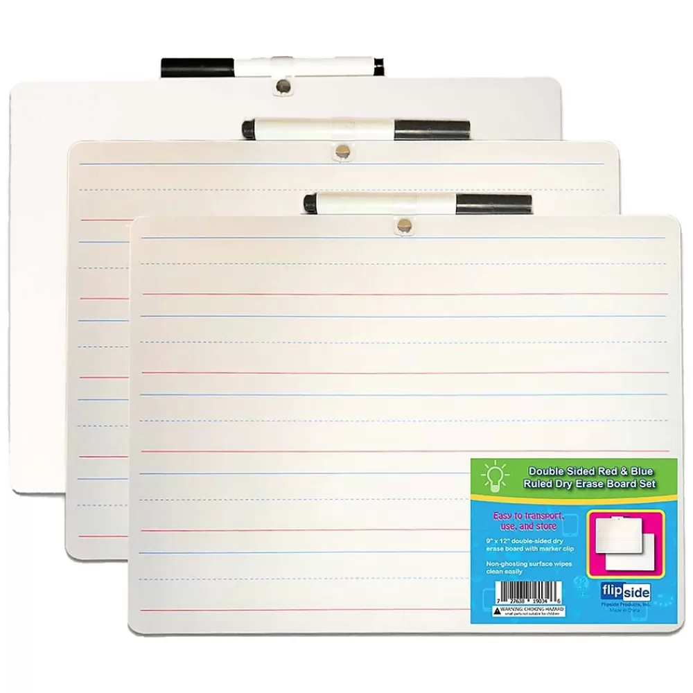 Flipside Two-Sided Rectangular, Primary Ruled/Blank Dry Erase Whiteboard, With Marker, 9" x 12", Pack of 3 (FLP19034-3) Online