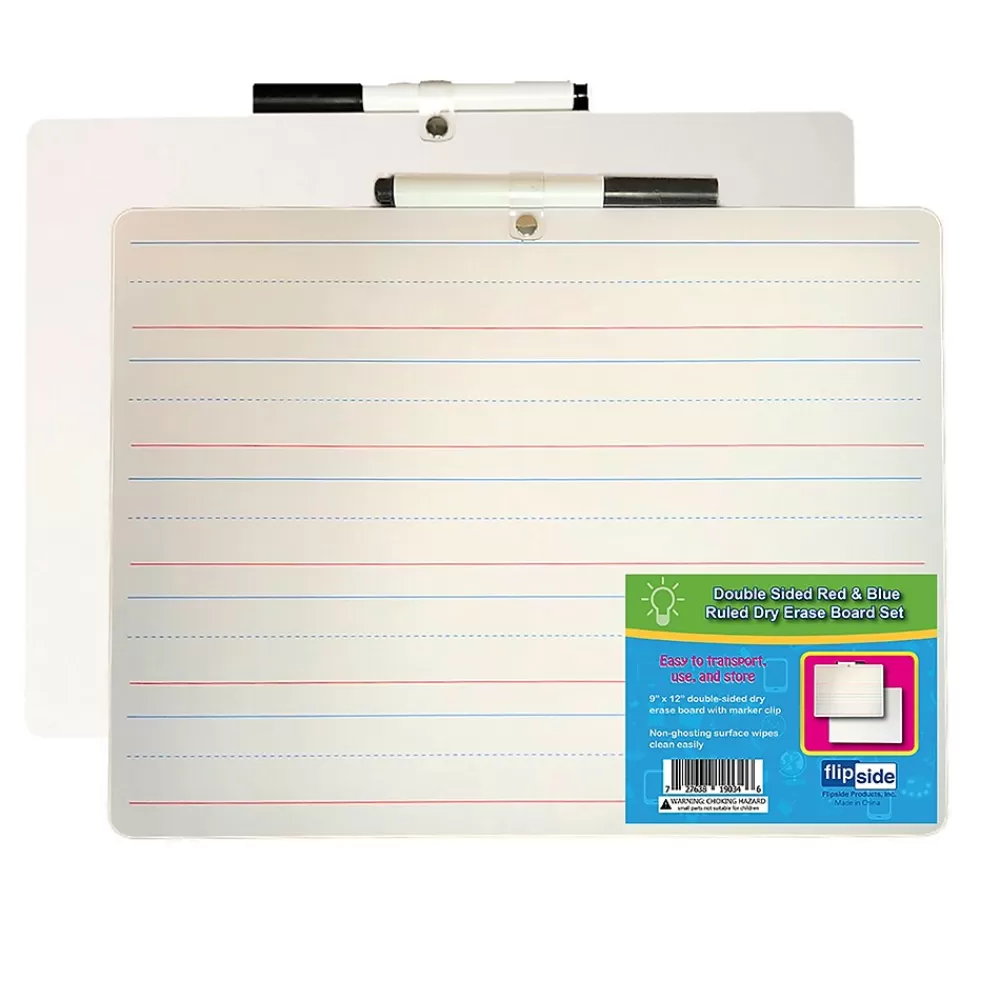 Flipside Two-Sided Rectangular, Primary Ruled/Blank Dry Erase Whiteboard, With Marker, 9" x 12", Pack of 3 (FLP19034-3) Online