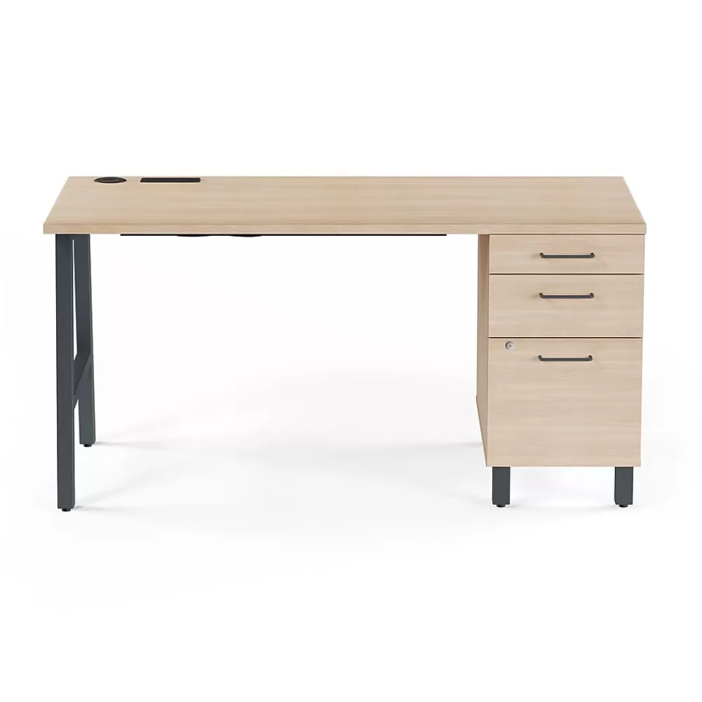 Union & Scale ™ Essentials 60"W Single Pedestal Desk, Natural (UN60419) Flash Sale