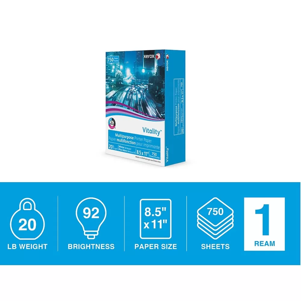 Xerox Vitality 8.5" x 11" Multipurpose Paper, 20 lbs., 92 Brightness, 750 Sheets/Ream (3R20195) Sale